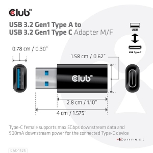 CLUB3D USB 3.2 Gen1 Type A to USB 3.2 Gen1 Type C Adapter M/F