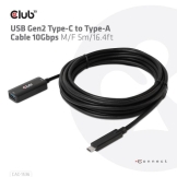 CLUB3D USB Gen2 Type-C to Type-A Cable 10Gbps M/V 5m