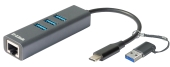D-Link USB-C/USB naar Gigabit Ethernet-adapter met 3 USB 3.0-poorten DUB-2332