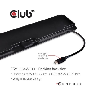 CLUB3D UNIVERSEEL Docking station USB Type C 3.2 Gen1 Triple Display Dynamic PD oplaad 100W PD Power charger *Geschikt voor zwaa