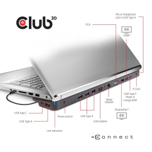 CLUB3D UNIVERSEEL Docking station USB Type C 3.2 Gen1 Triple Display Dynamic PD oplaad 100W PD Power charger *Geschikt voor zwaa