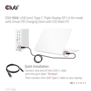 CLUB3D USB Gen2 Type-C Triple Display DP Alt mode Displaylink Dynamic PD Charging Dock met 120 Watt PS