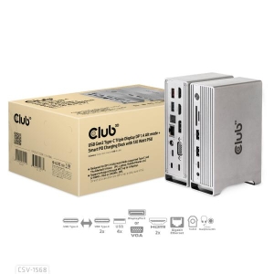 CLUB3D USB Gen2 Type-C Triple Display DP Alt mode Displaylink Dynamic PD Charging Dock met 120 Watt PS