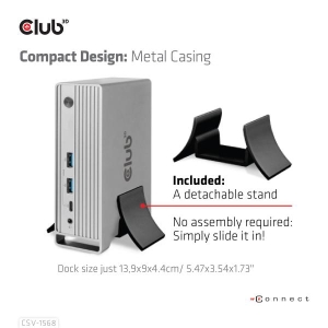 CLUB3D USB Gen2 Type-C Triple Display DP Alt mode Displaylink Dynamic PD Charging Dock met 120 Watt PS