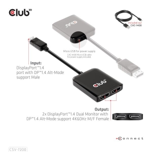 CLUB3D Multistream Transport (MST) Hub DisplayPort™1.4 naar DisplayPort™1.4 Dual Monitor 4K60Hz M/V