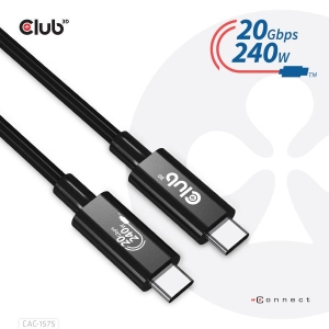 CLUB3D USB4 Gen2x2 Type-C Bi-Directional Cable 4K60Hz, Data 20Gbps, PD 240W(48V/5A) EPR M/M 2m USB IF GECERTIFCIEERD