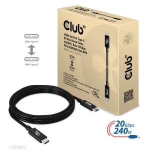 CLUB3D USB4 Gen2x2 Type-C Bi-Directional Cable 4K60Hz, Data 20Gbps, PD 240W(48V/5A) EPR M/M 2m USB IF GECERTIFCIEERD