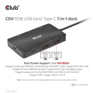 CLUB3D USB Gen2 Type-C to Dual DisplayPort 4k60Hz 7-in-1 HUB - 2x Displayport