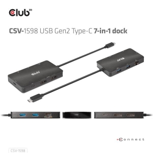 CLUB3D USB Gen2 Type-C to Dual DisplayPort 4k60Hz 7-in-1 HUB - 2x Displayport