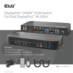 CLUB3D DisplayPort/HDMI KVM Switch For Dual DisplayPort 4K 60Hz