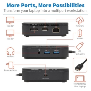 Tripp Lite MTB3-DOCK-04 notebook dock & poortreplicator Bedraad Thunderbolt 3 Zwart