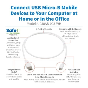 Tripp Lite U050AB-003-WH USB-kabel 0,91 m USB 2.0 USB A Micro-USB B Wit