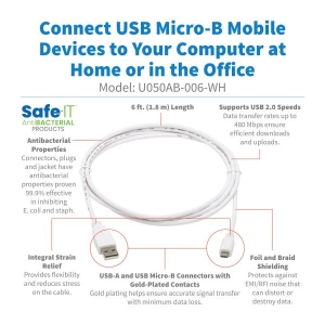 Tripp Lite U050AB-006-WH USB-kabel 1,83 m USB 2.0 USB A Micro-USB B Wit