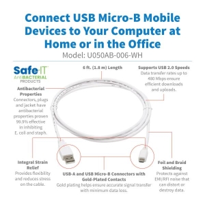 Tripp Lite U050AB-006-WH USB-kabel 1,83 m USB 2.0 USB A Micro-USB B Wit