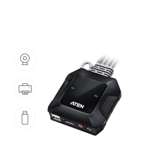 ATEN 2-Port USB-C DispllayPort hybride kabel KVM schakelaar