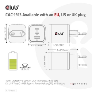 CLUB3D CAC-1913EU Travel Charger 65W GaN