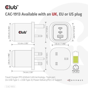 CLUB3D CAC-1913EU Travel Charger 65W GaN
