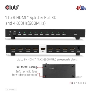 CLUB3D 1 to 8 HDMI™ Splitter Full 3D and 4K60Hz(600MHz)