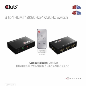 CLUB3D 3 to 1 HDMI™ 8K60Hz/4K120Hz Switch