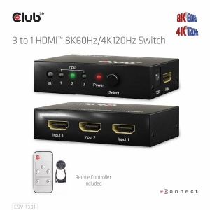 CLUB3D 3 to 1 HDMI™ 8K60Hz/4K120Hz Switch