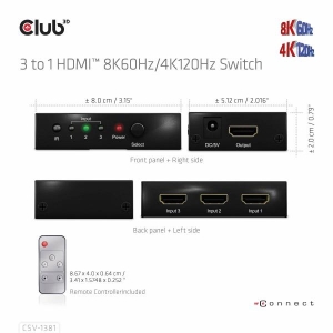 CLUB3D 3 to 1 HDMI™ 8K60Hz/4K120Hz Switch