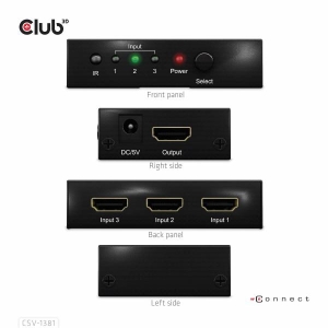 CLUB3D 3 to 1 HDMI™ 8K60Hz/4K120Hz Switch