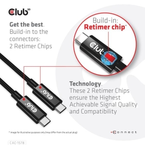 CLUB3D USB4 Gen3x2 Type-C Bi-Directional Cable 8K60Hz, Data 40Gbps, PD 240W(48V/5A) EPR M/M 2m / 6.56ft