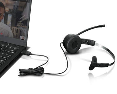 Lenovo 100 Mono Headset Bedraad Hoofdband Kantoor/callcenter USB Type-A Zwart