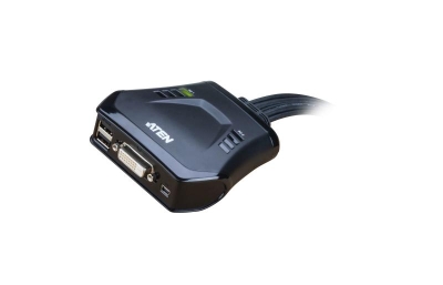 ATEN 2-poorts USB DVI-kabel KVM-switch met externe poortselectieschakelaar