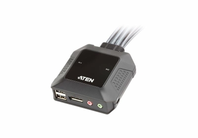 Aten 2-poorts USB DisplayPort-kabel KVM-switch met externe poortselectieschakelaar